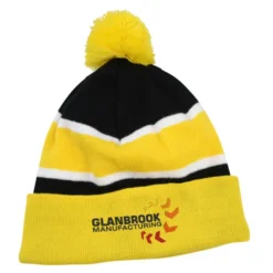 Striped Pom Pom Cuffed Beanie