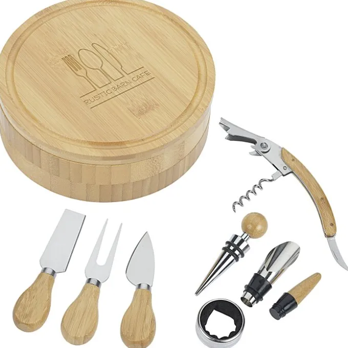 Swivel 8-Piece Bamboo Cheese & Wine Board Set