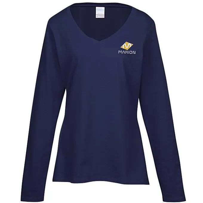 Team Favorite 4.5-oz V-Neck Long Sleeve T-Shirt - Ladies' - Embroidered