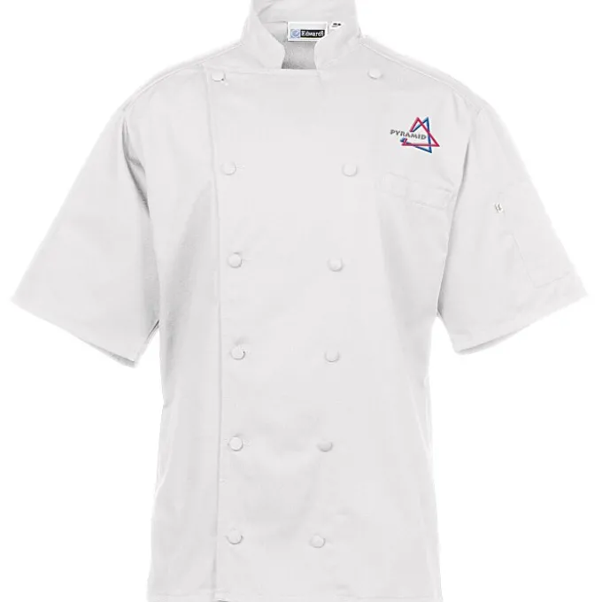 Twelve Cloth Button Short Sleeve Chef Coat with Mesh Back - 24 hr