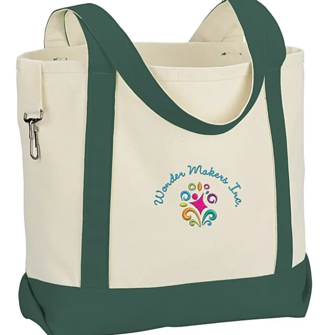 Two-Tone Accent Gusseted Tote Bag - Embroidered