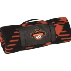 Two Tone Plaid Fleece Blanket with Carry Strap