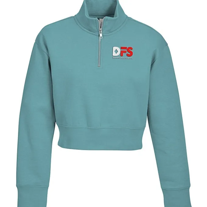 Ultimate 8.3-ounce CVC Fleece Cropped 1/2-Zip Pullover - Ladies' - Embroidered