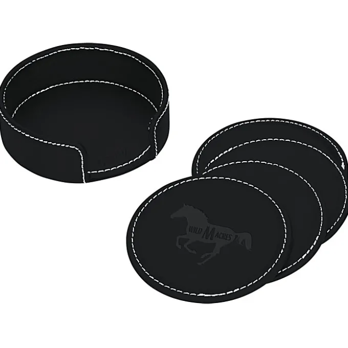 Vintage Round Bonded Leather Coaster Set