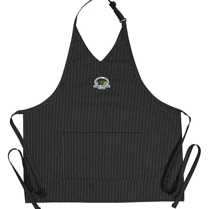 V-Neck Bib Apron with Two Pockets - Pinstripe